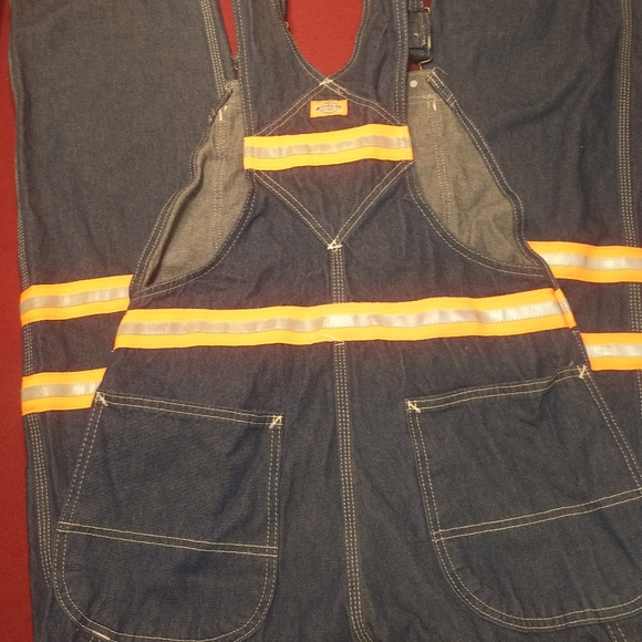 Dickies Denim Bib Overalls 3M Reflective • 32x32 • - Picture 2 of 7